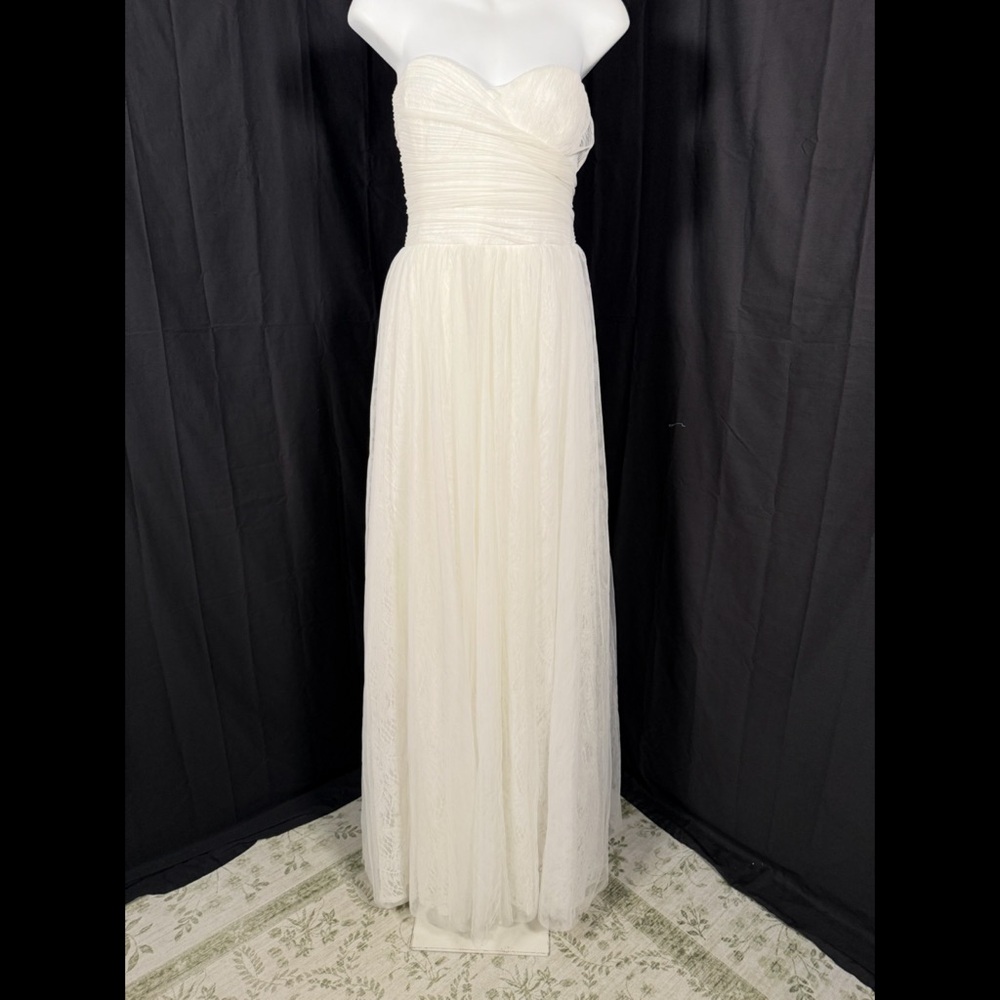 Lulus Blissful Forever White Tulle Lace Strapless Pleated Maxi Dress Size XL